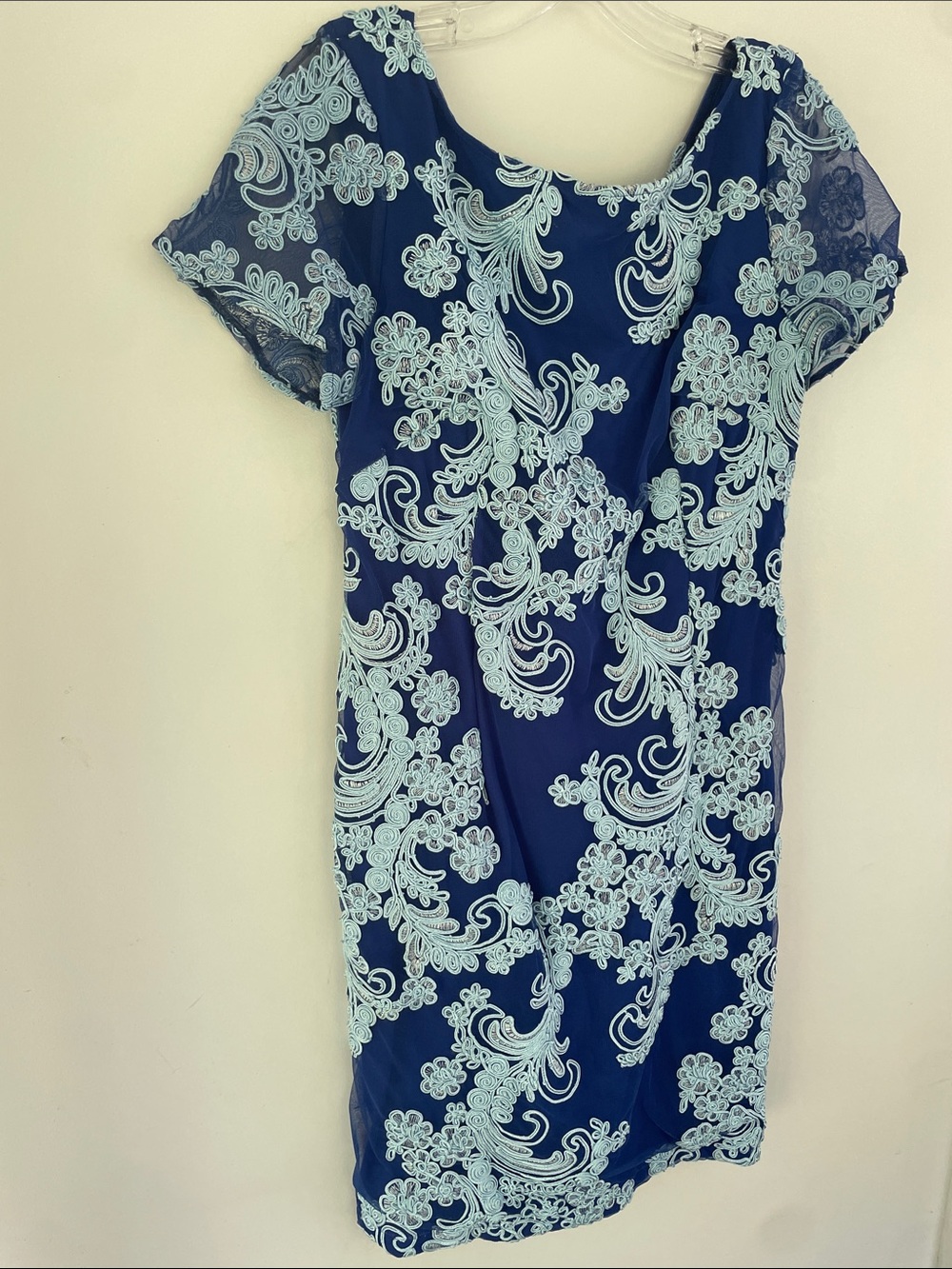 JS Collections Soutache Sky Elegant Navy Blue & Light Blue Lace-Overlay Dress 14 - Picture 8 of 13